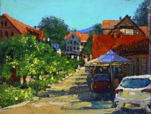 "Zdrojowa promenada - Świerad&oacute;w Zdr&oacute;j" 
18 cm x 24 cm olej 2026